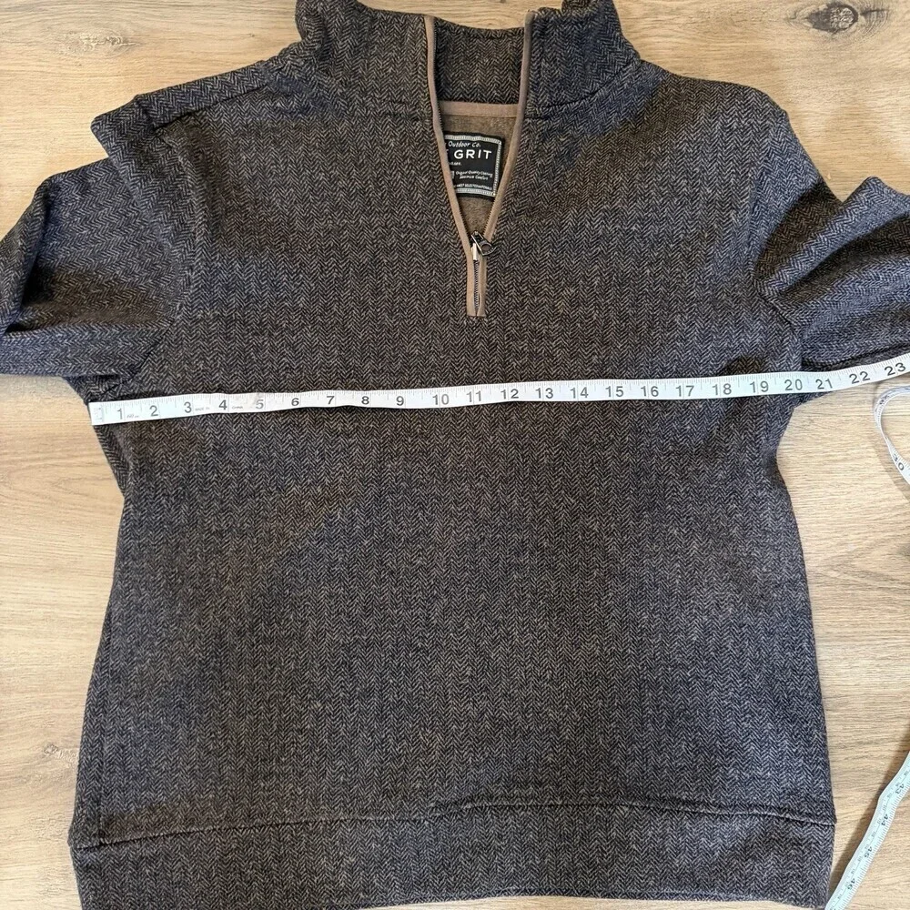 True Grit Mens Medium 1/2 Zip Pullover Brown Herringbone Knit Sweater